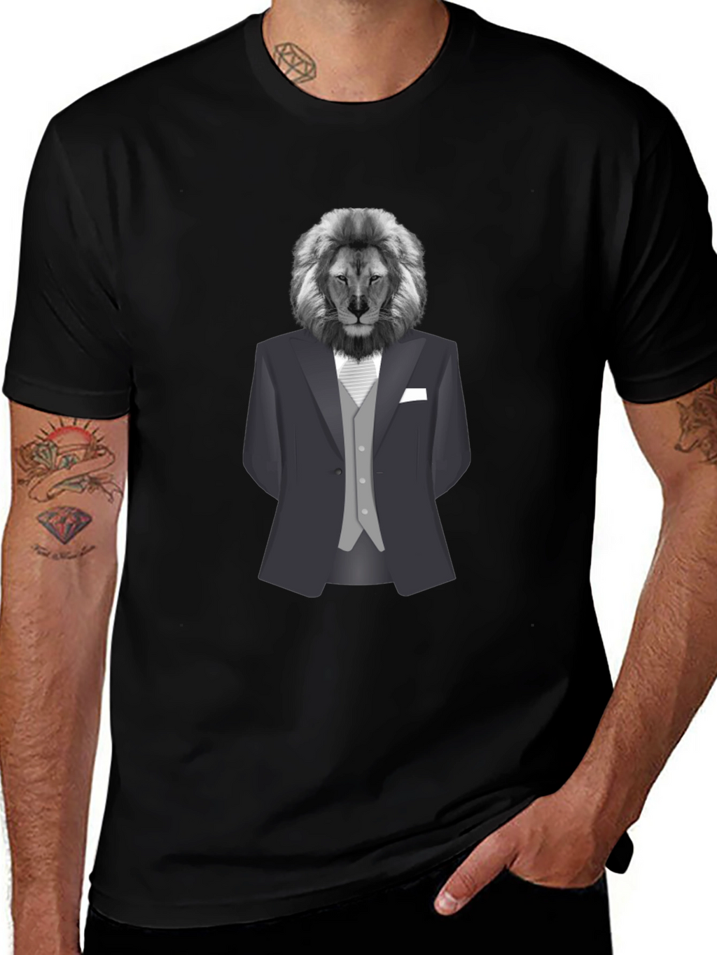 Lion in Suit Graphic Tee - Sophisticated Style