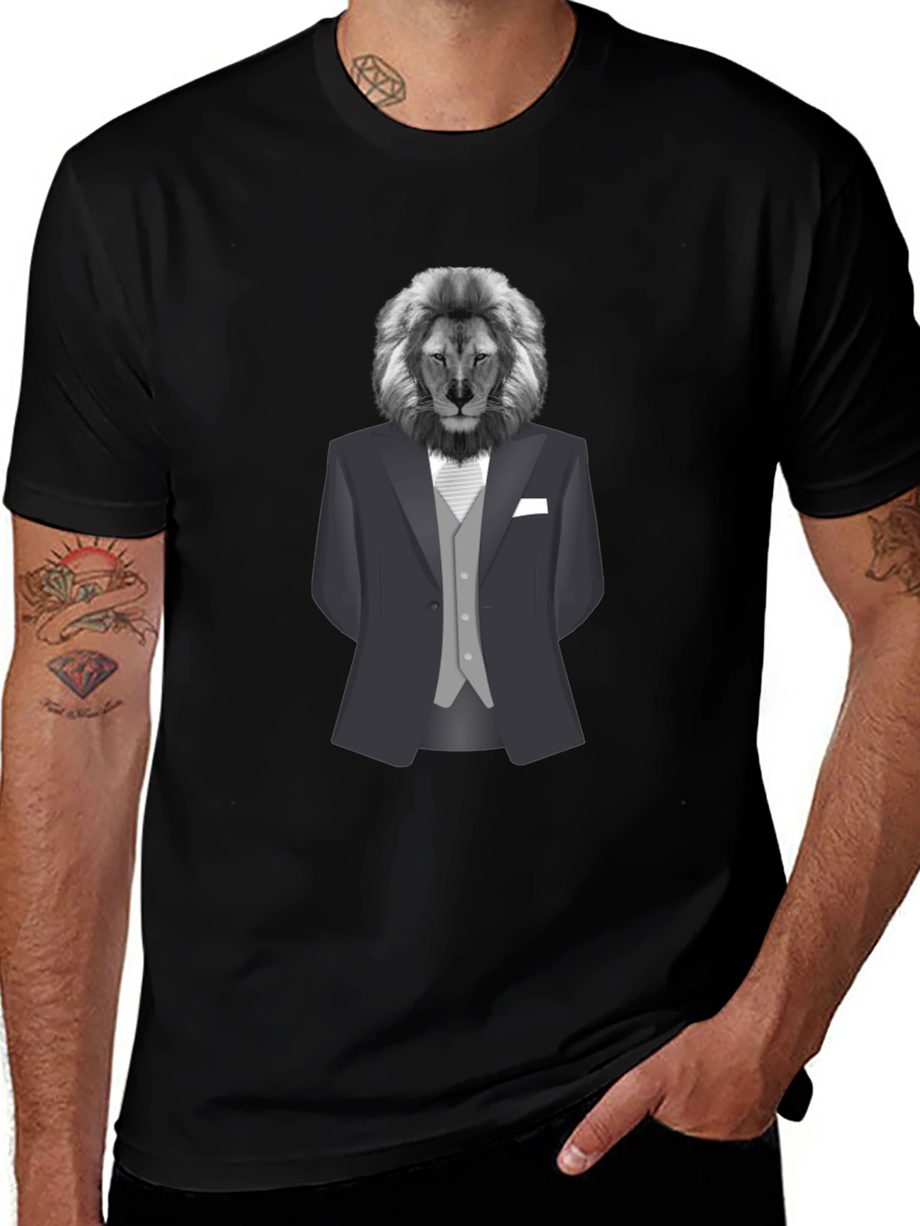 Lion in Suit Graphic Tee - Sophisticated Style