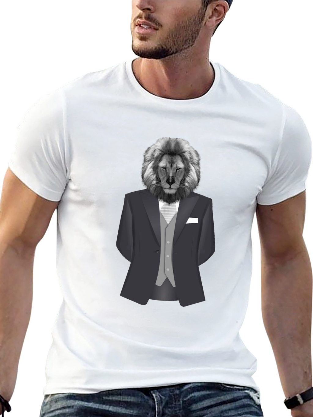 Lion in Suit Graphic Tee - Sophisticated Style