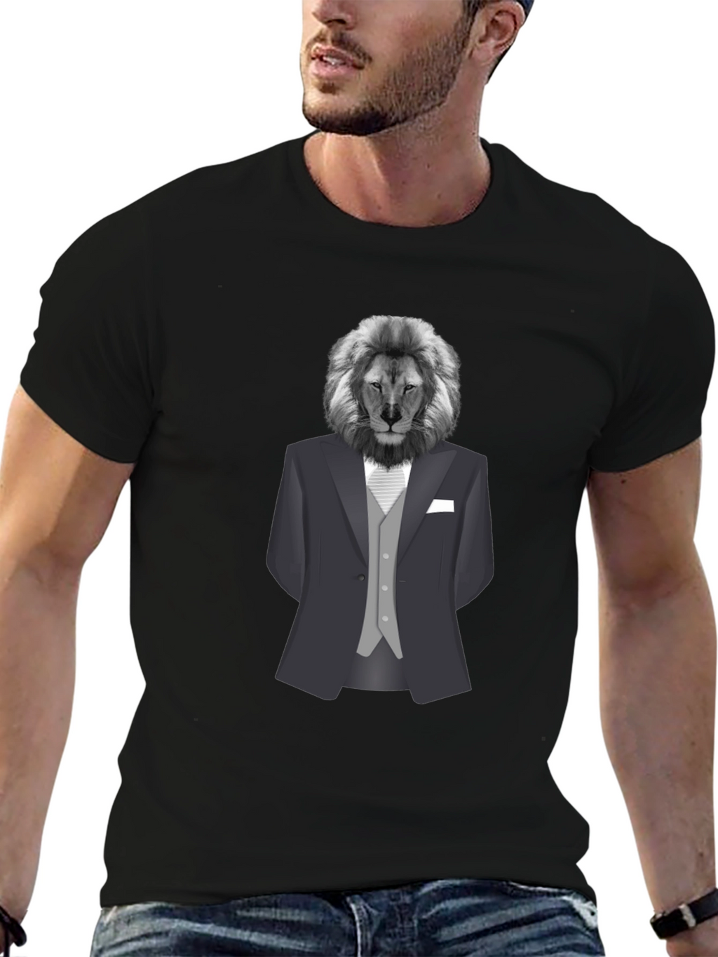 Lion in Suit Graphic Tee - Sophisticated Style