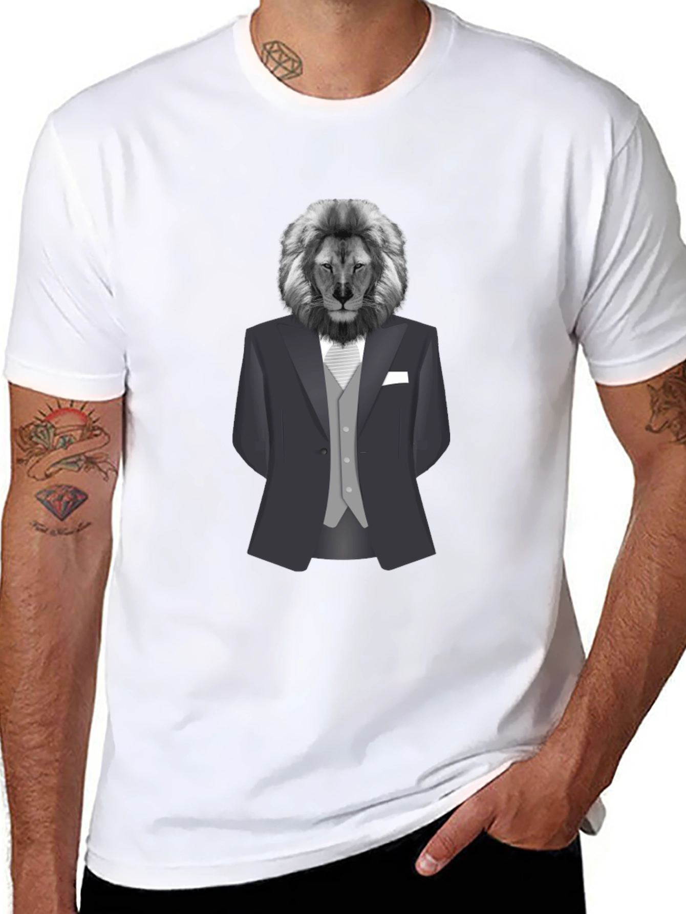 Lion in Suit Graphic Tee - Sophisticated Style