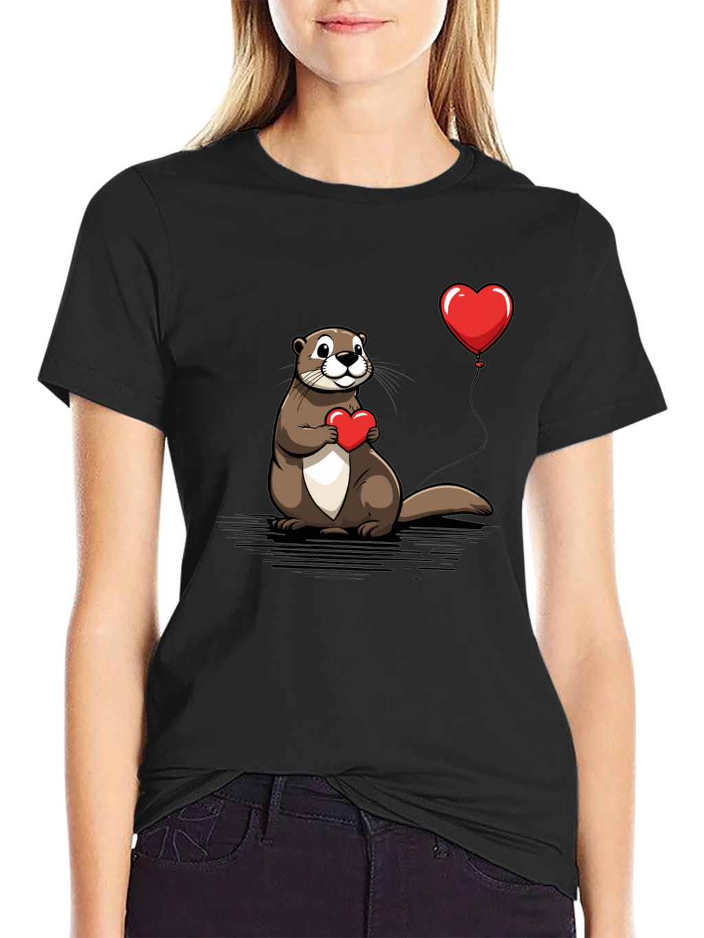 Otter Love T-Shirt - Heart Balloon Graphic Tee