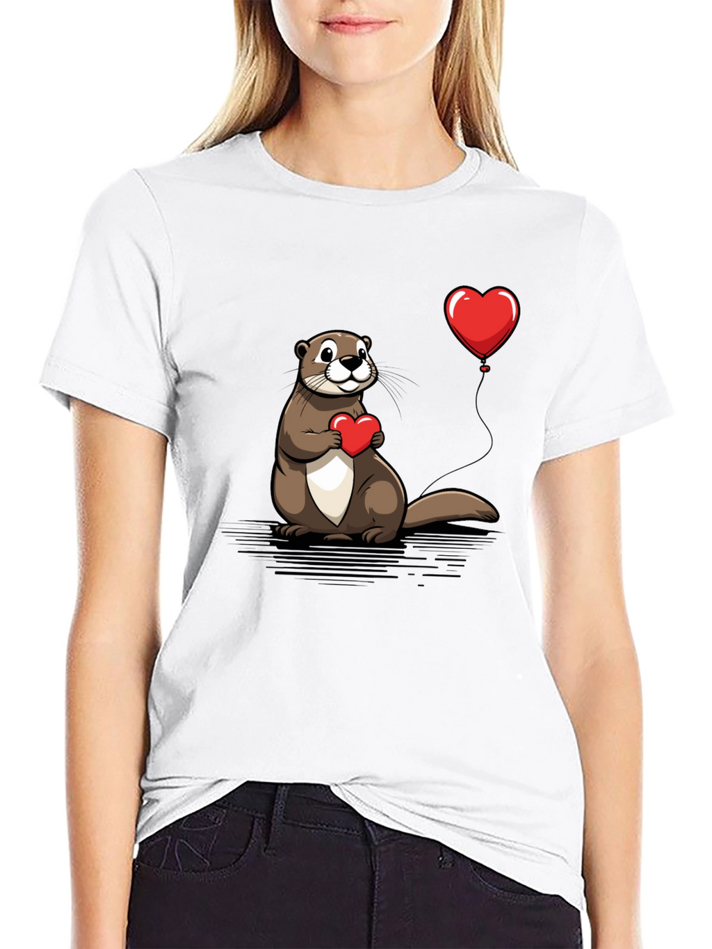 Otter Love T-Shirt - Heart Balloon Graphic Tee