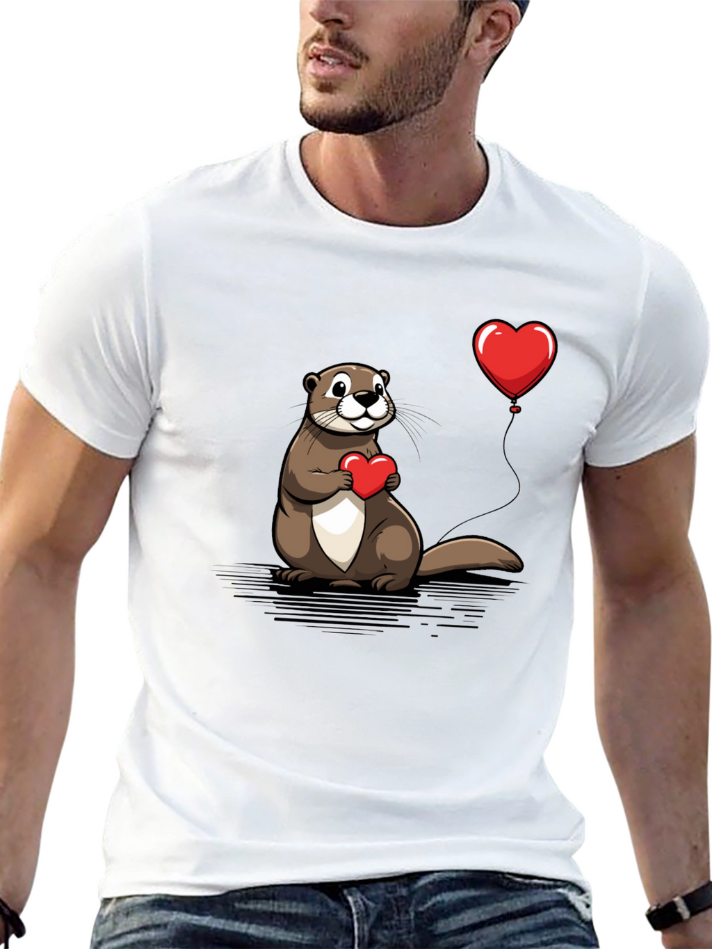 Otter Love T-Shirt - Heart Balloon Graphic Tee