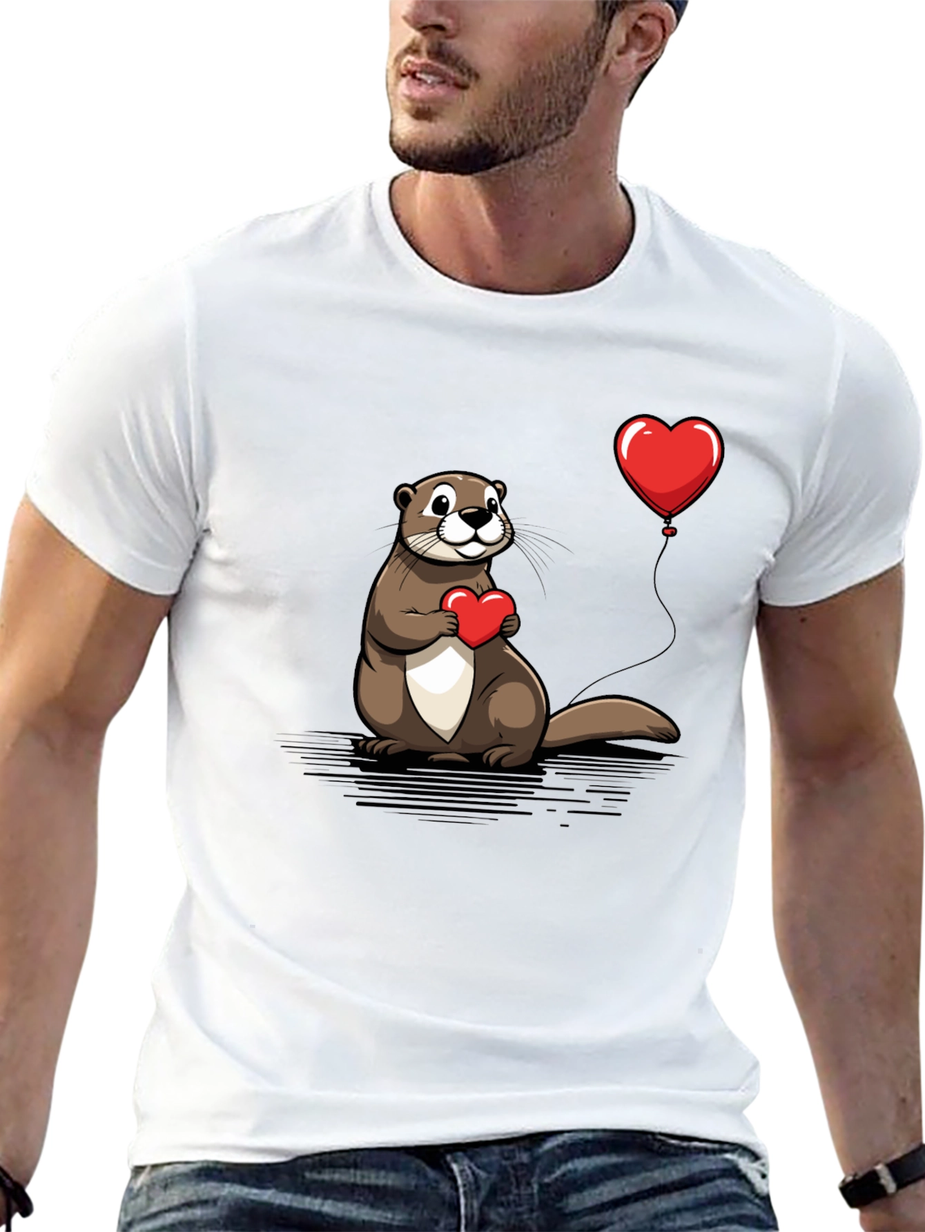 Otter Love T-Shirt - Heart Balloon Graphic Tee