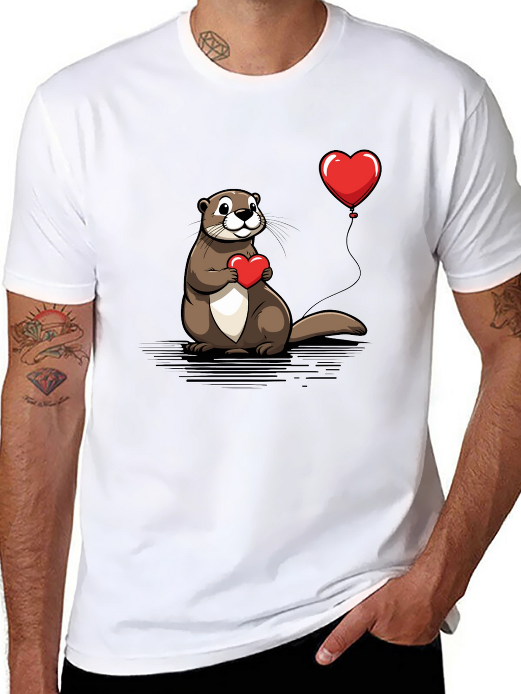Otter Love T-Shirt - Heart Balloon Graphic Tee