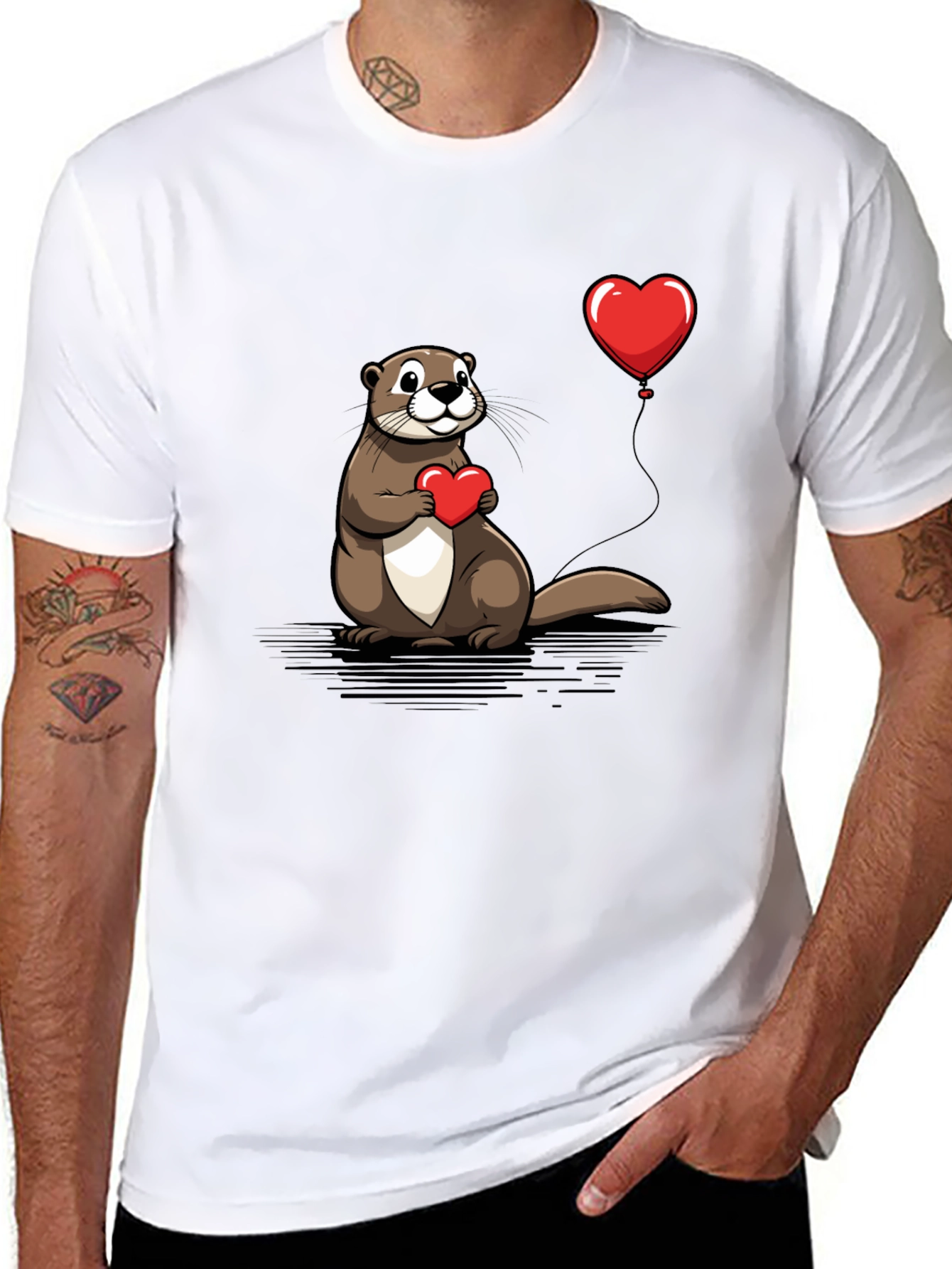 Otter Love T-Shirt - Heart Balloon Graphic Tee
