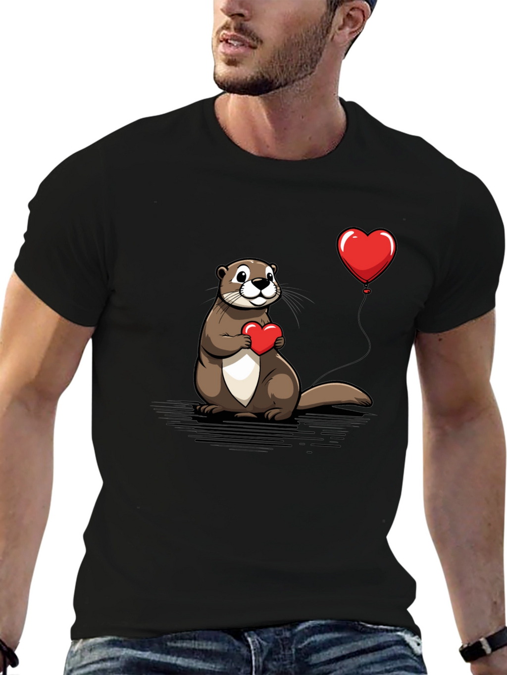 Otter Love T-Shirt - Heart Balloon Graphic Tee