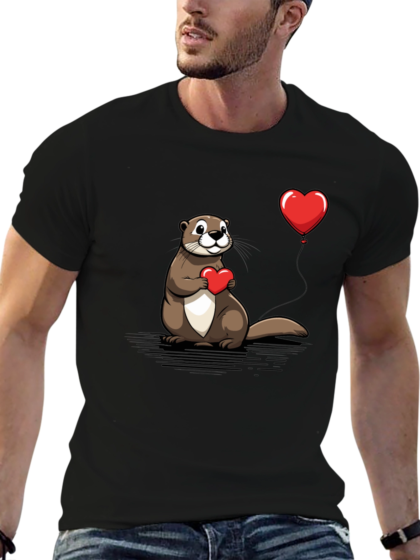 Otter Love T-Shirt - Heart Balloon Graphic Tee