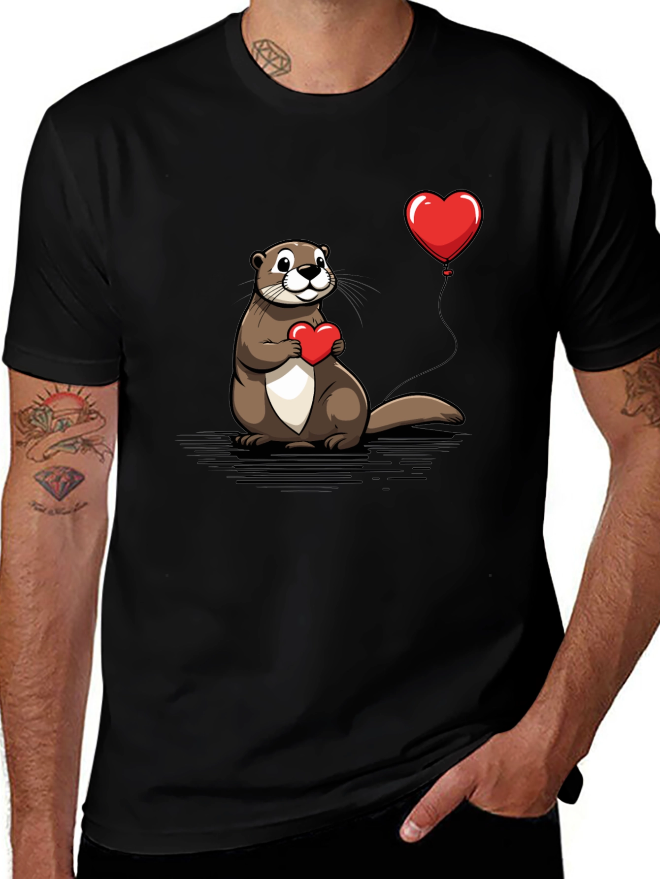 Otter Love T-Shirt - Heart Balloon Graphic Tee
