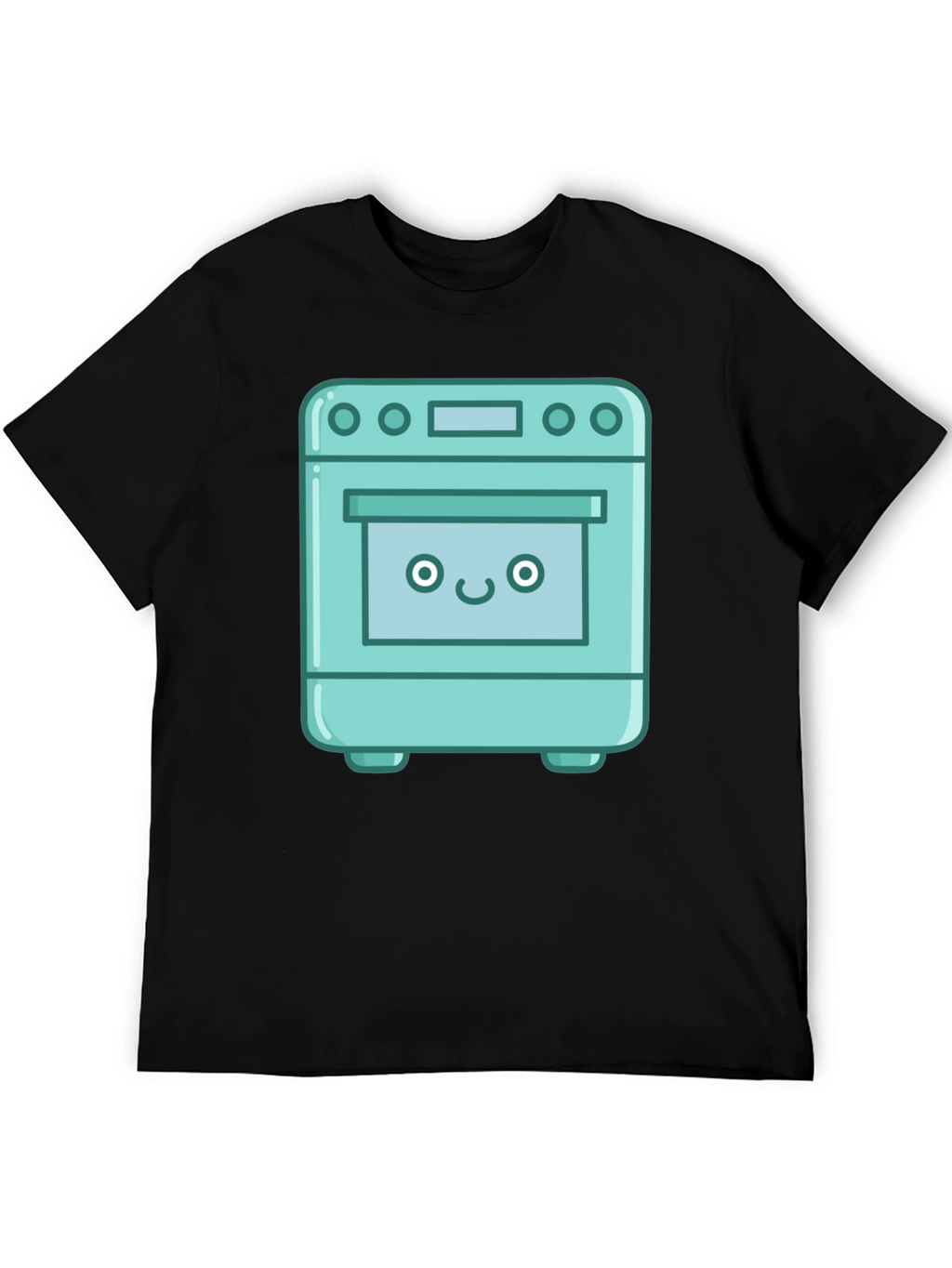 Cute Oven Cartoon Graphic T-Shirt - Black