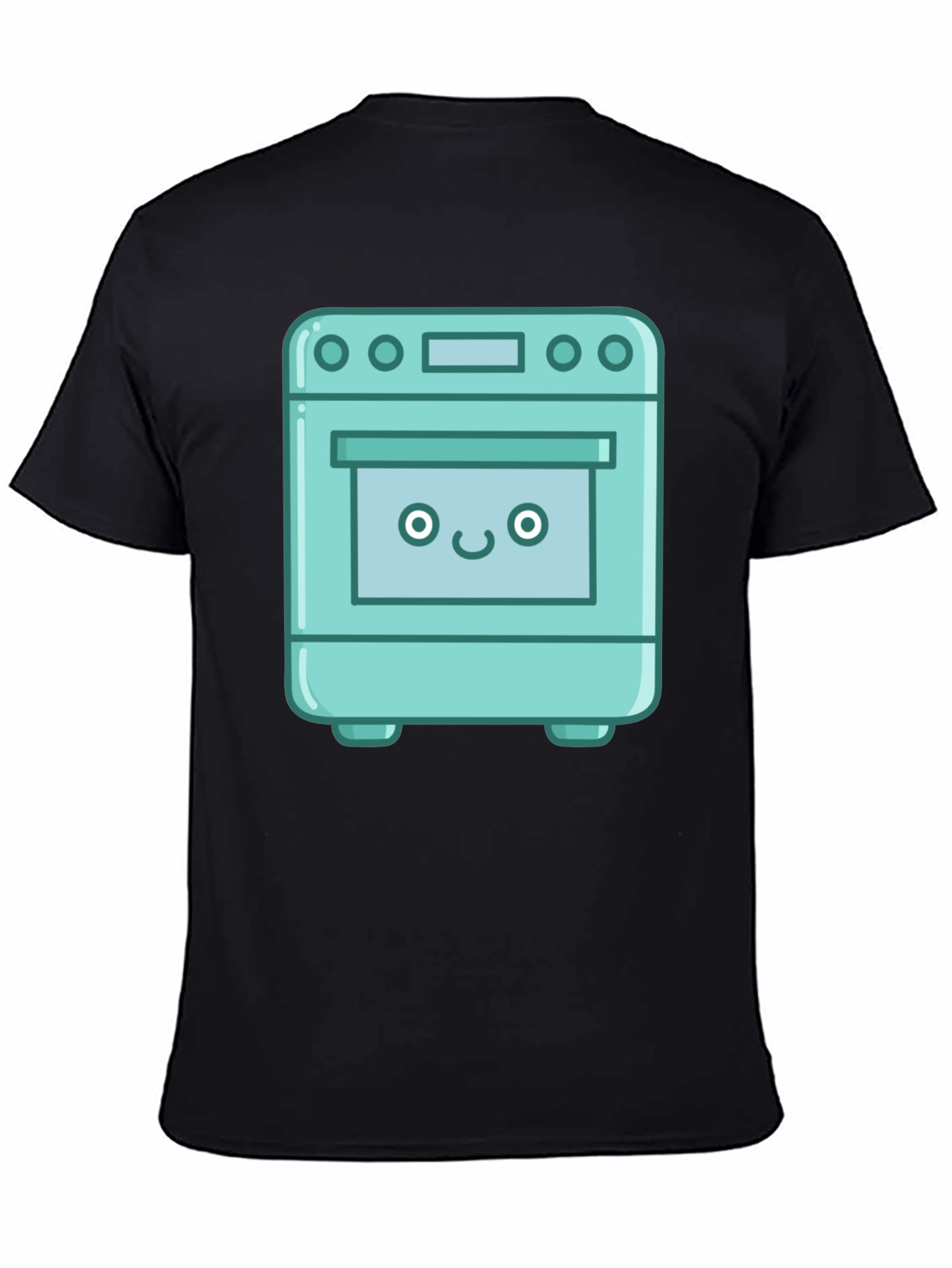 Cute Oven Cartoon Graphic T-Shirt - Black