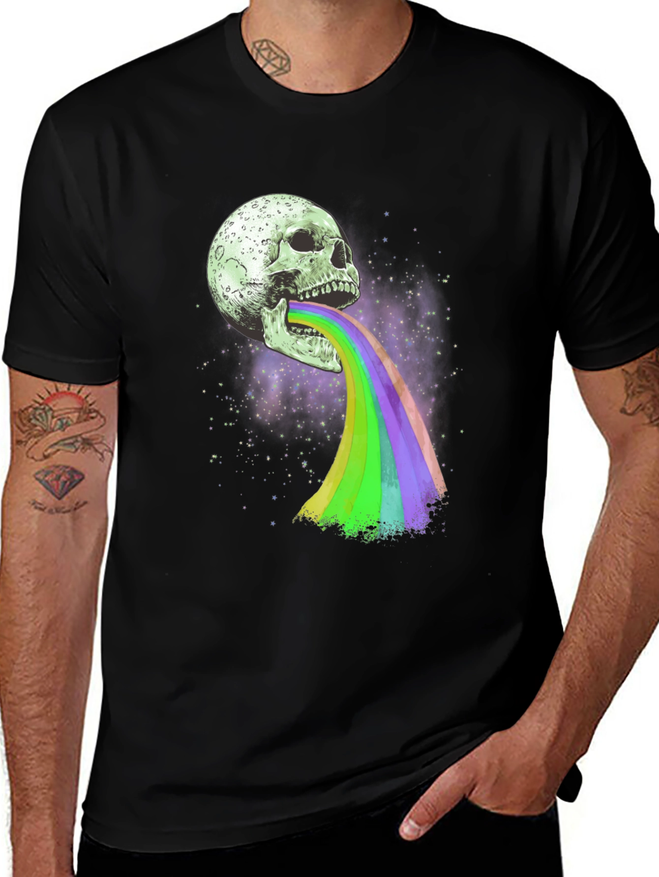Skull Rainbow Vomit Graphic T-Shirt