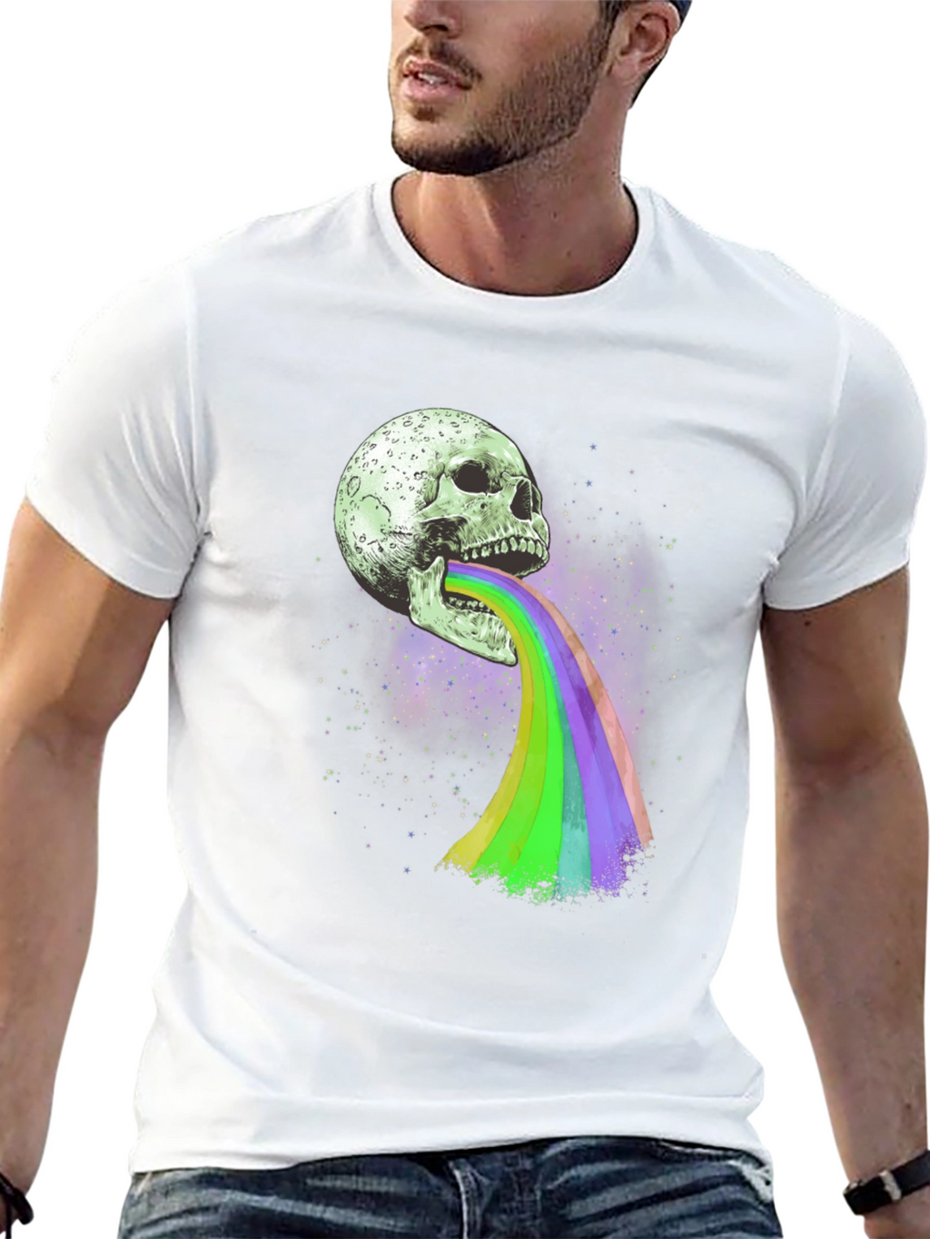 Skull Rainbow Vomit Graphic T-Shirt