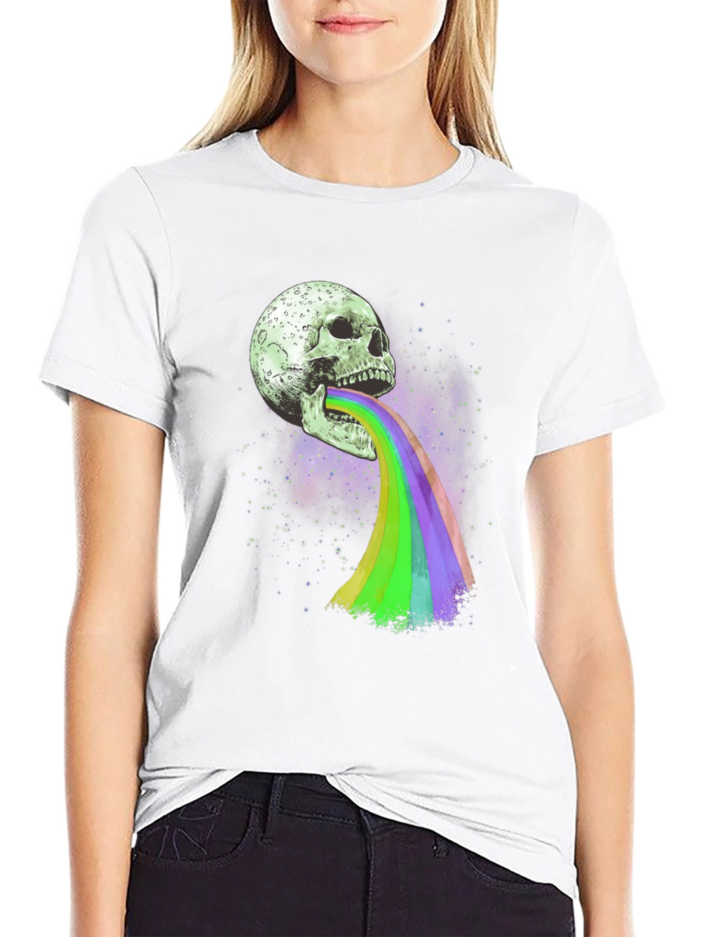 Skull Rainbow Vomit Graphic T-Shirt