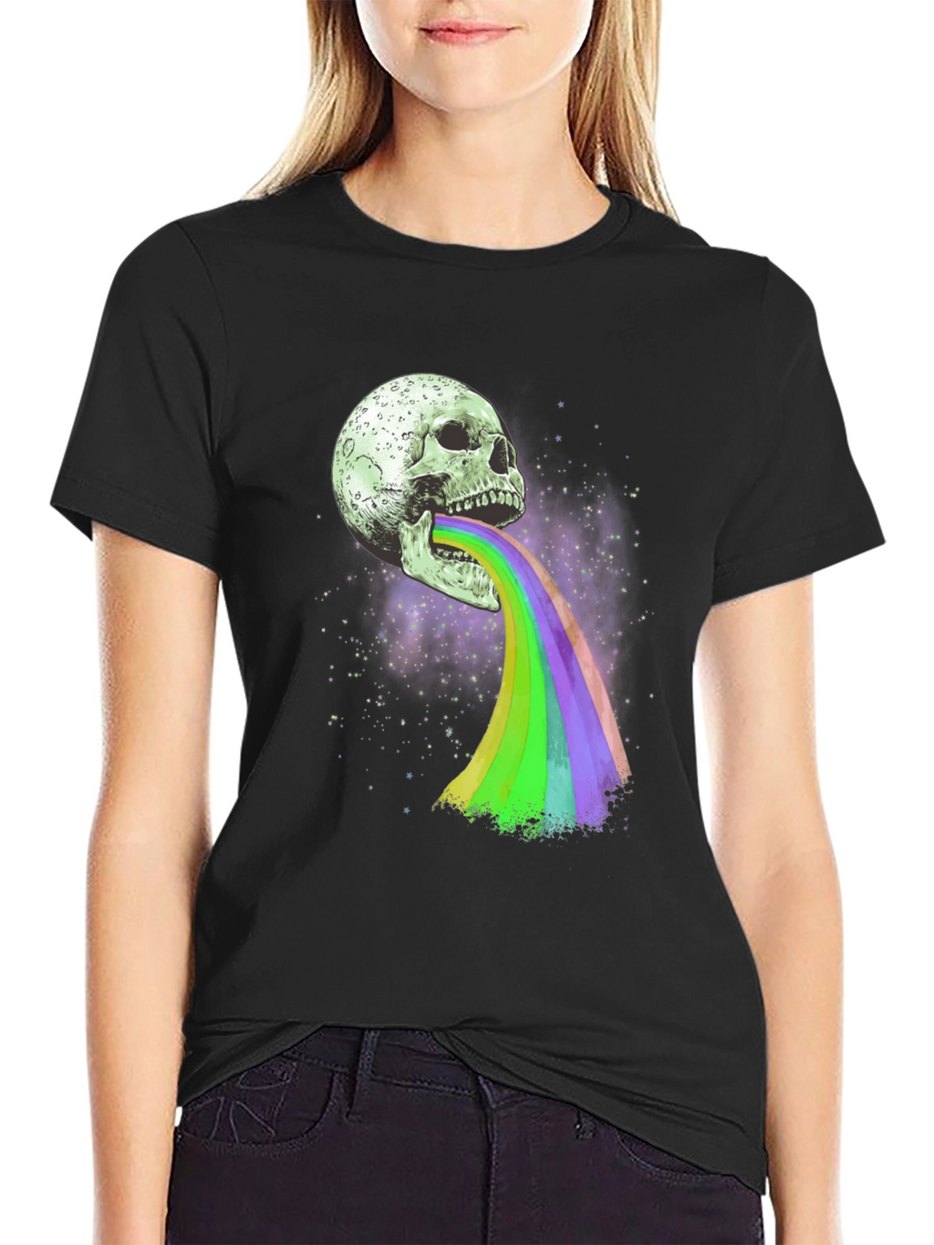 Skull Rainbow Vomit Graphic T-Shirt