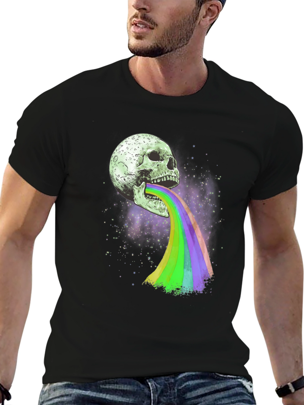 Skull Rainbow Vomit Graphic T-Shirt