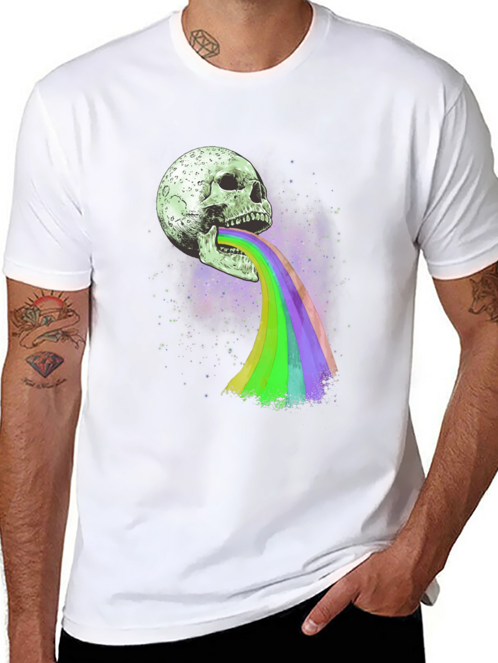 Skull Rainbow Vomit Graphic T-Shirt