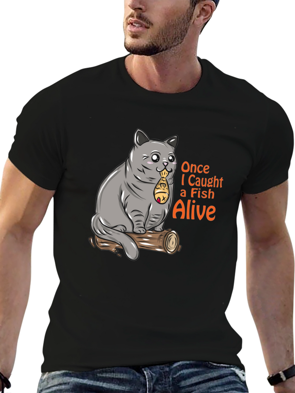 Funny Cat Caught Fish T-Shirt