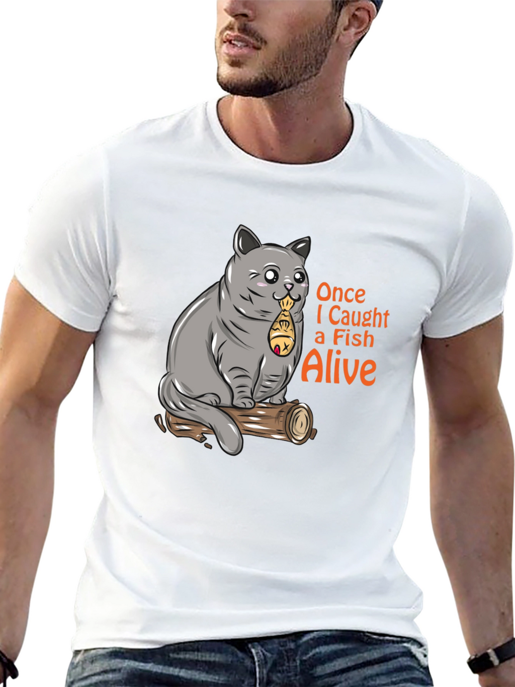 Funny Cat Caught Fish T-Shirt