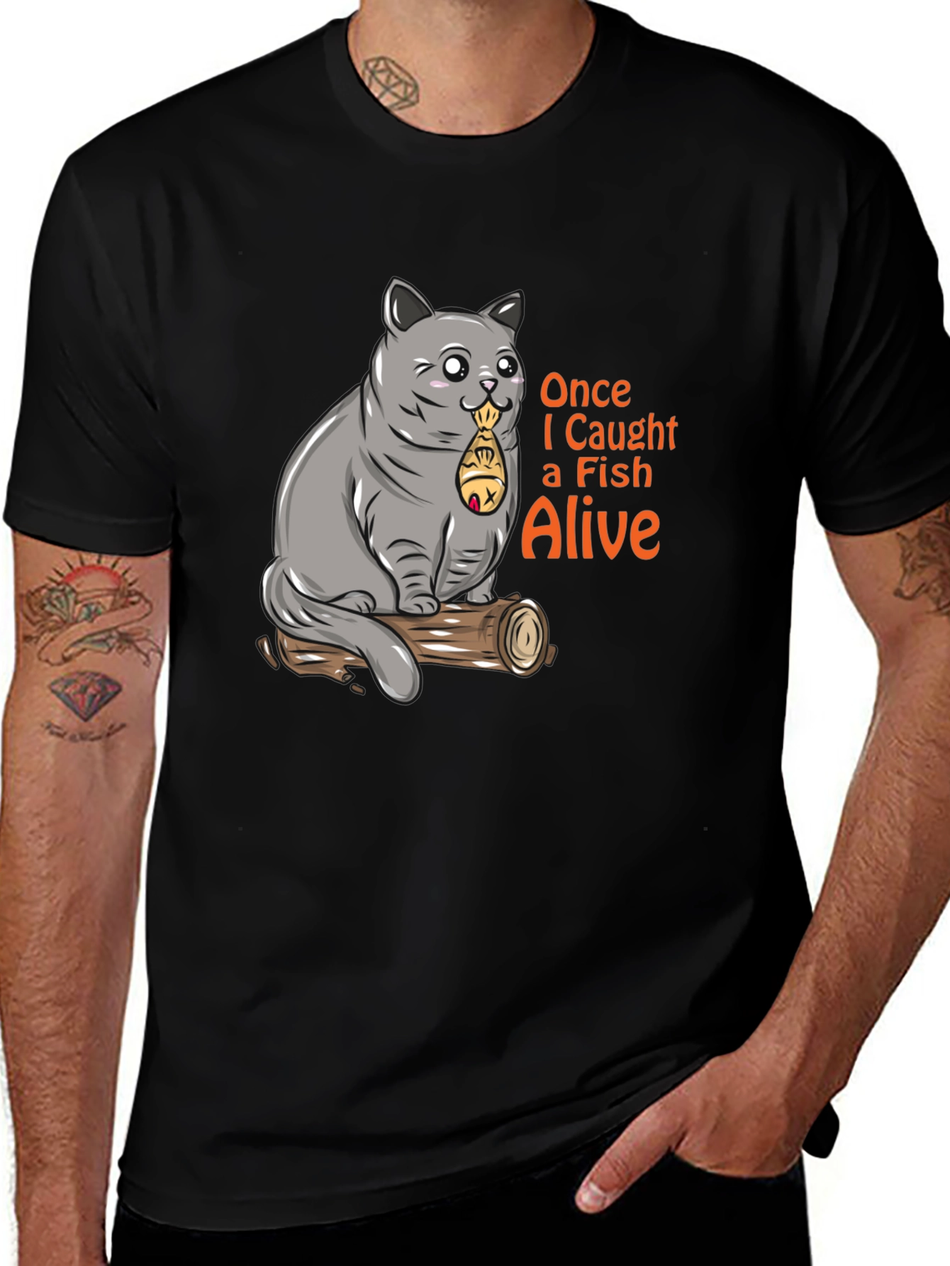 Funny Cat Caught Fish T-Shirt