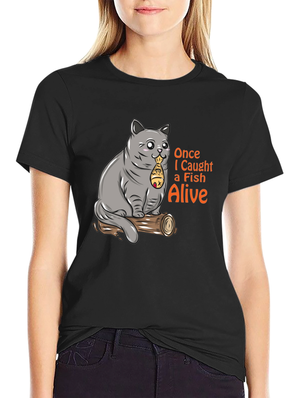 Funny Cat Caught Fish T-Shirt