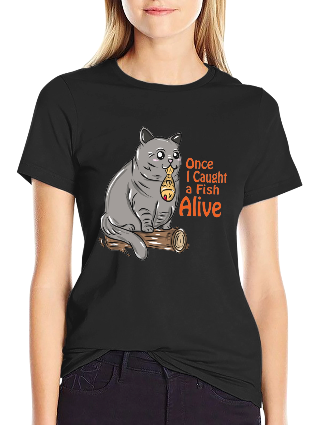 Funny Cat Caught Fish T-Shirt