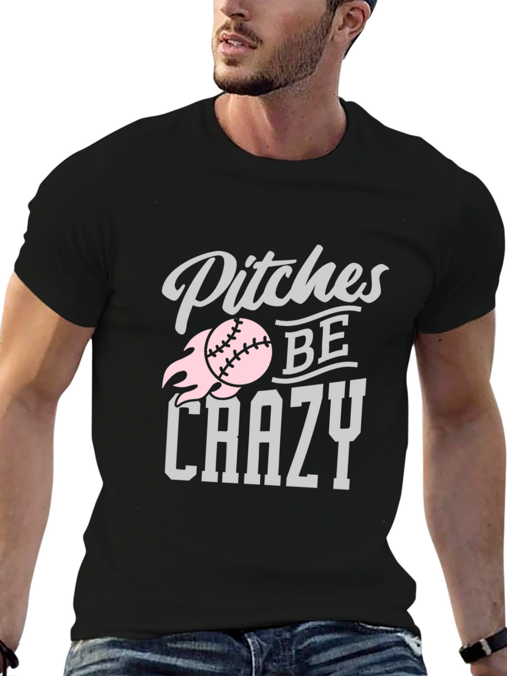 Pitches Be Crazy Baseball Graphic T-Shirt