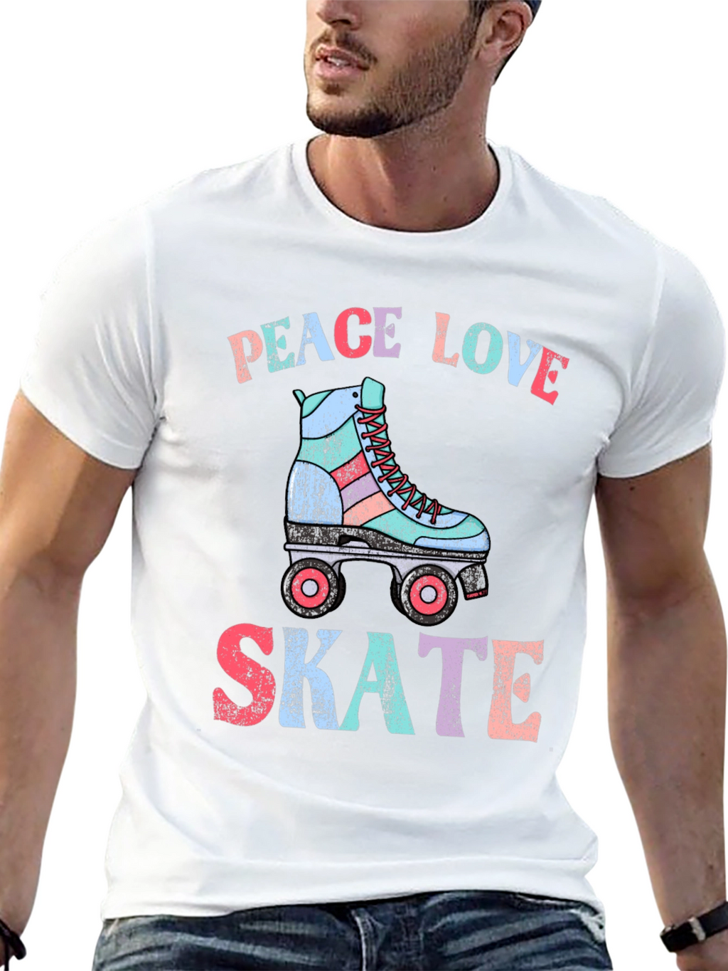 Peace Love Skate T-Shirt Retro Roller Skate Graphic Tee