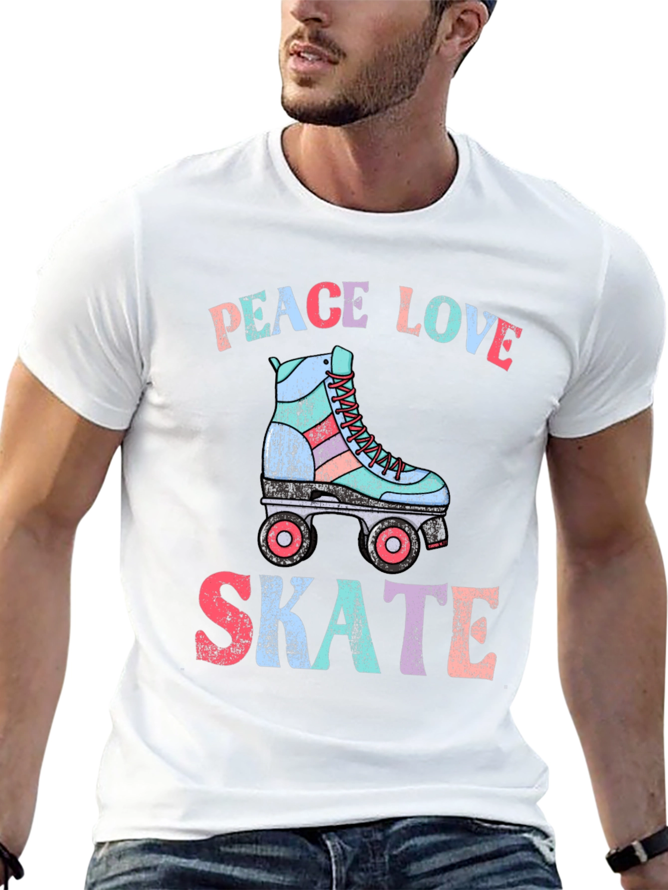 Peace Love Skate T-Shirt Retro Roller Skate Graphic Tee