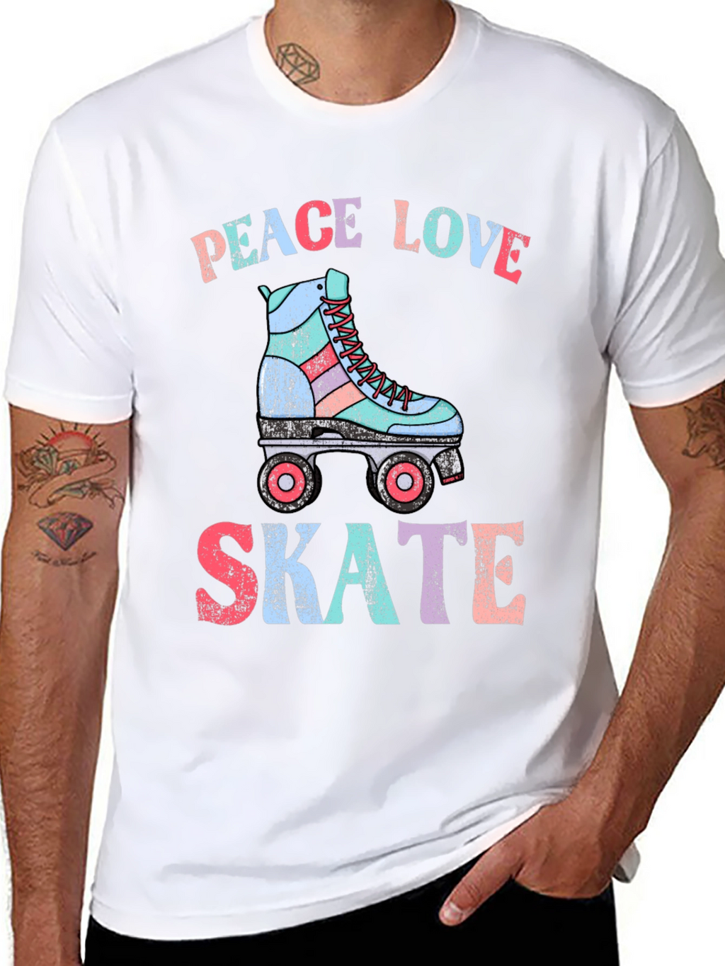 Peace Love Skate T-Shirt Retro Roller Skate Graphic Tee