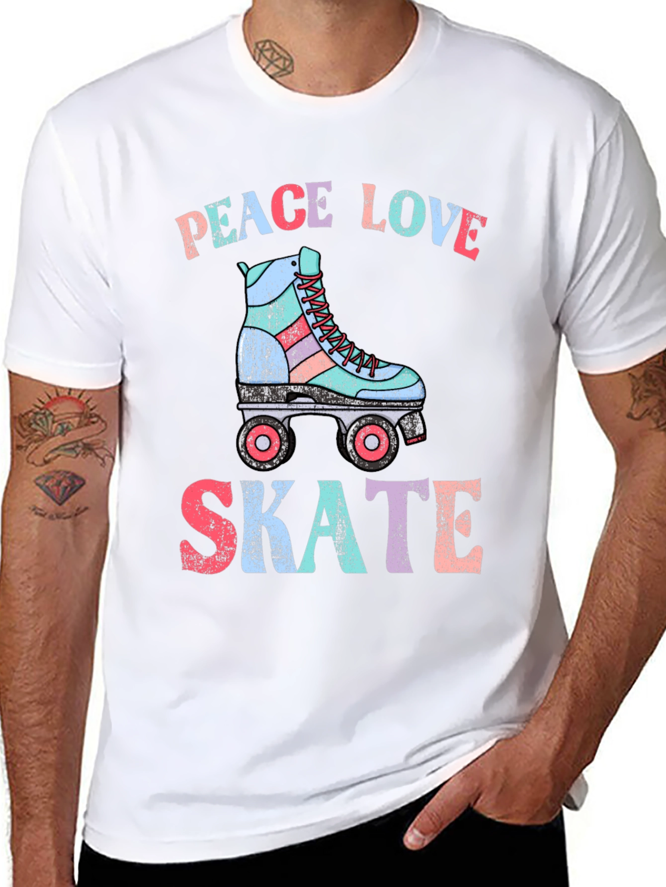 Peace Love Skate T-Shirt Retro Roller Skate Graphic Tee