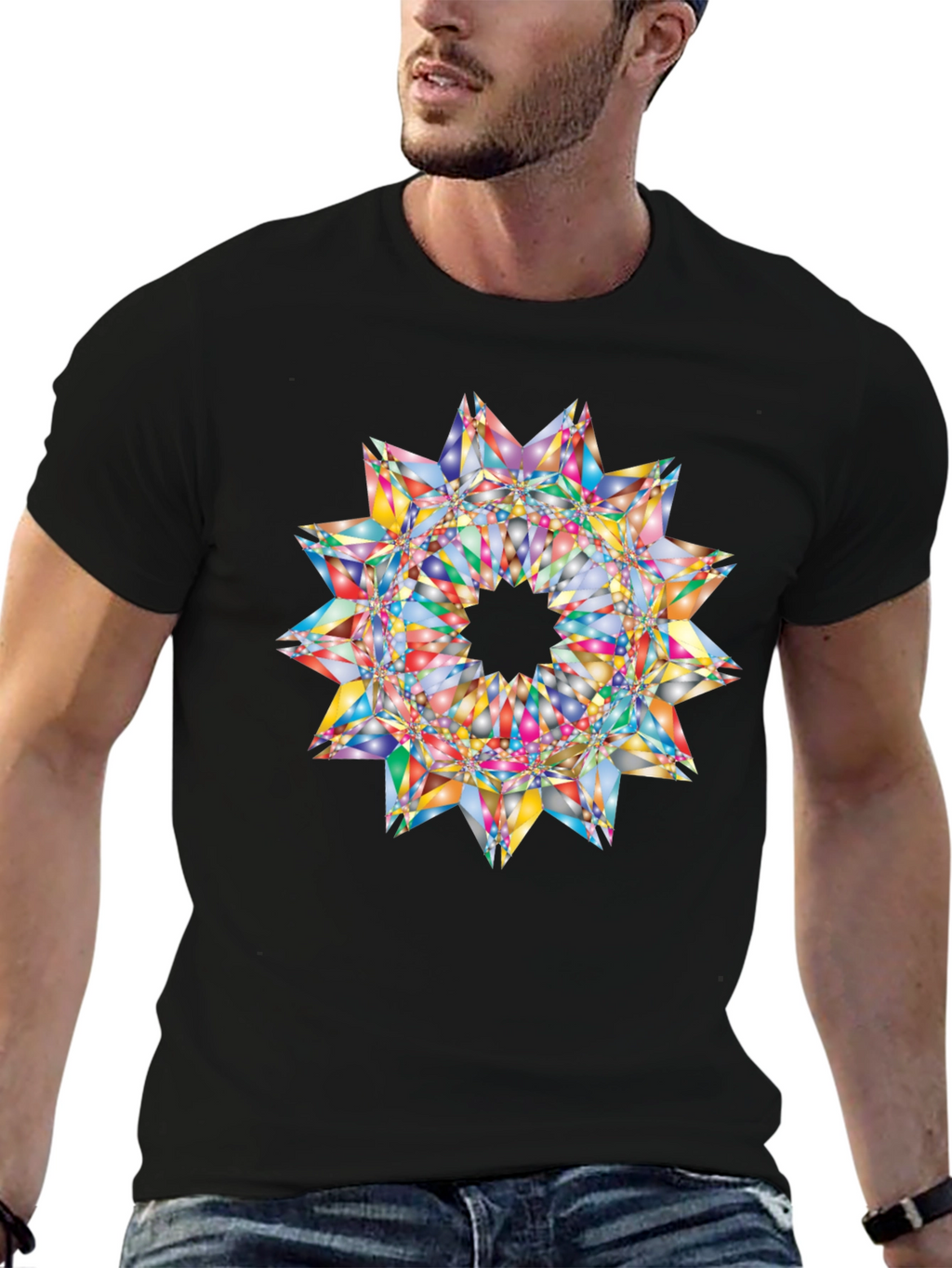 Kaleidoscope Starburst Graphic Black T-Shirt