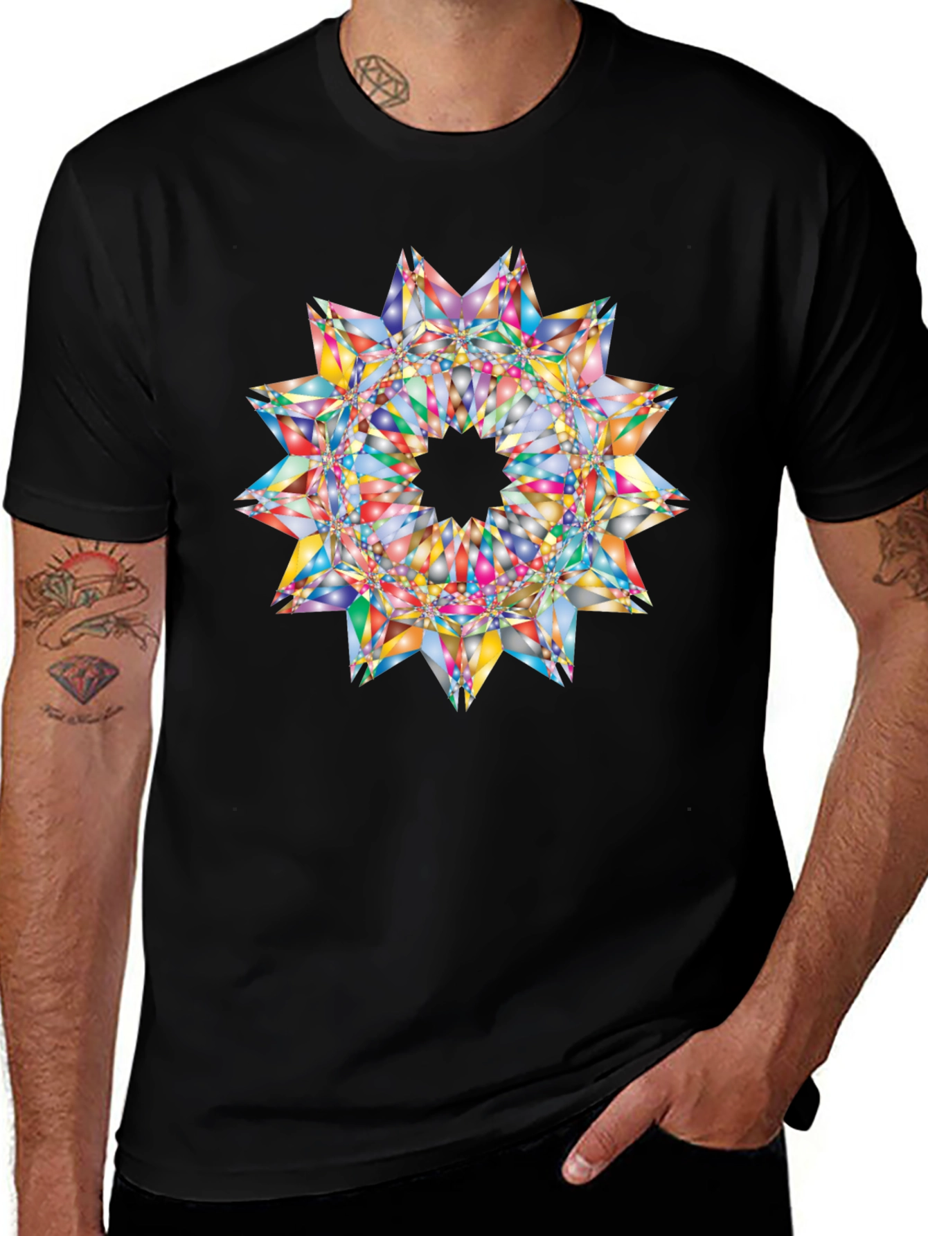 Kaleidoscope Starburst Graphic Black T-Shirt