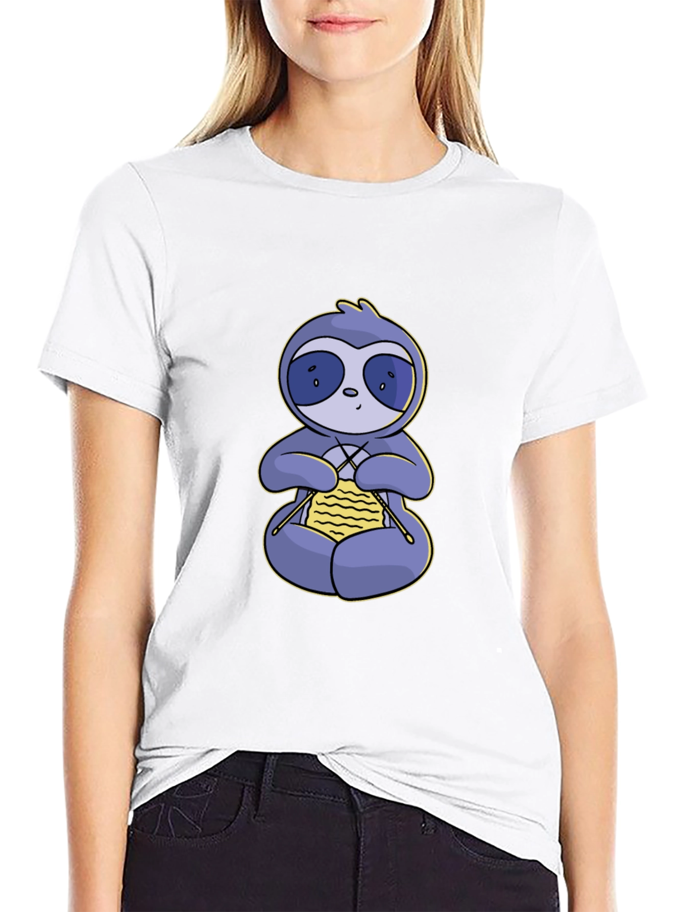 Knitting Sloth Graphic Tee - Super Soft Cotton