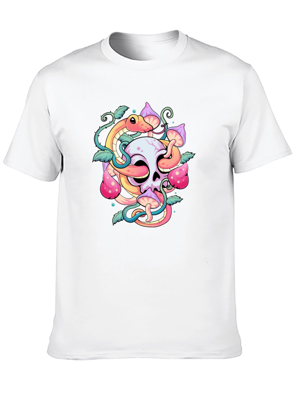 Skull Snake Mushroom Graphic Tee - Black