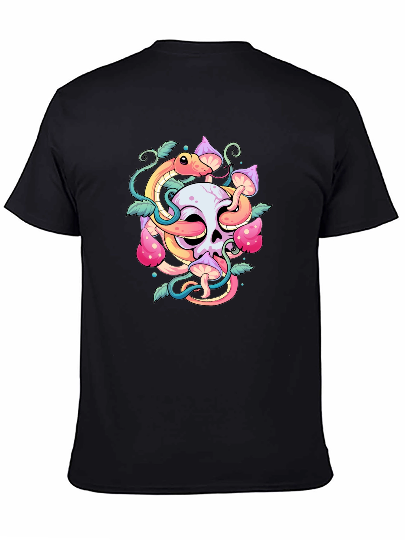 Skull Snake Mushroom Graphic Tee - Black