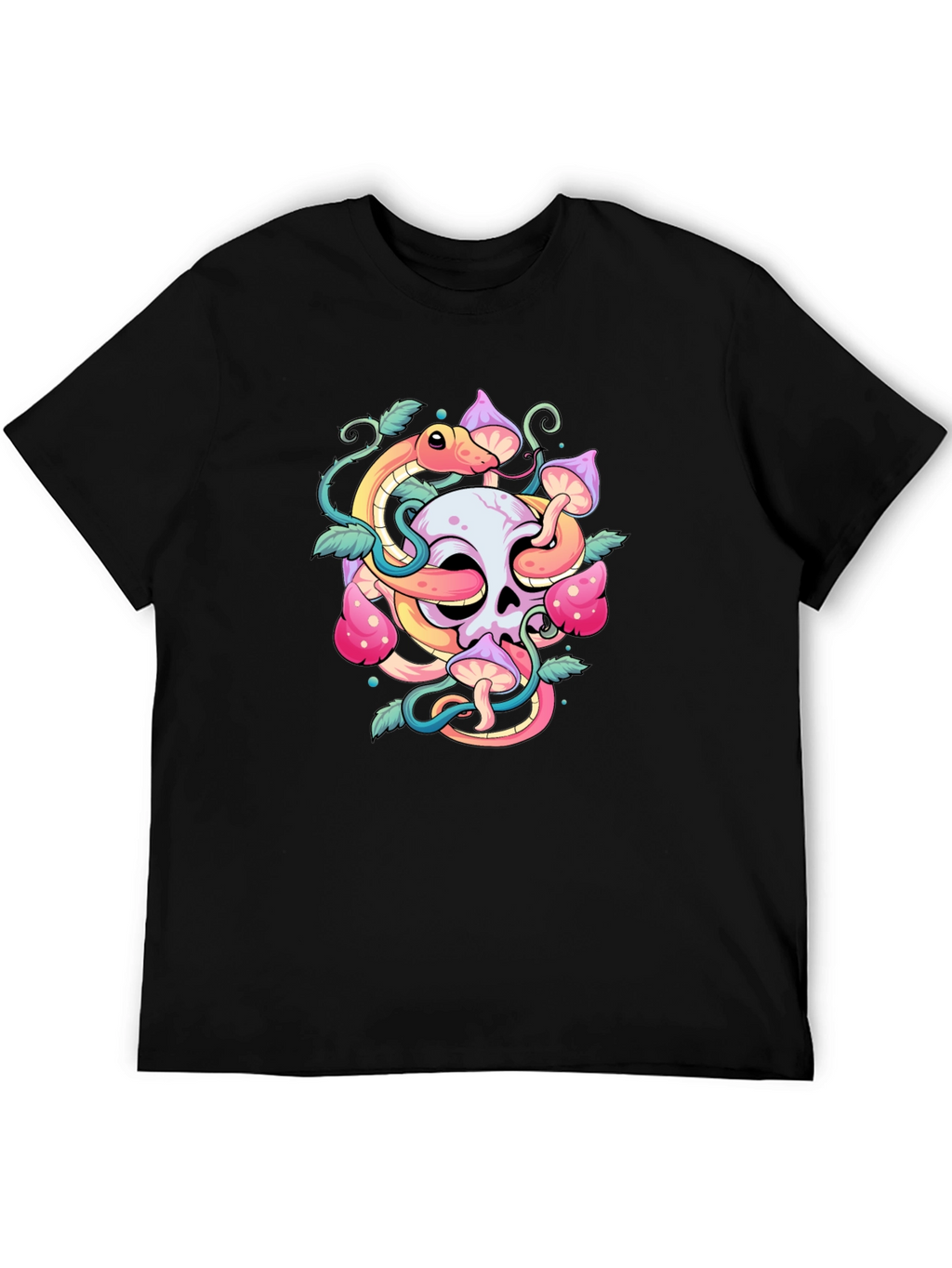 Skull Snake Mushroom Graphic Tee - Black