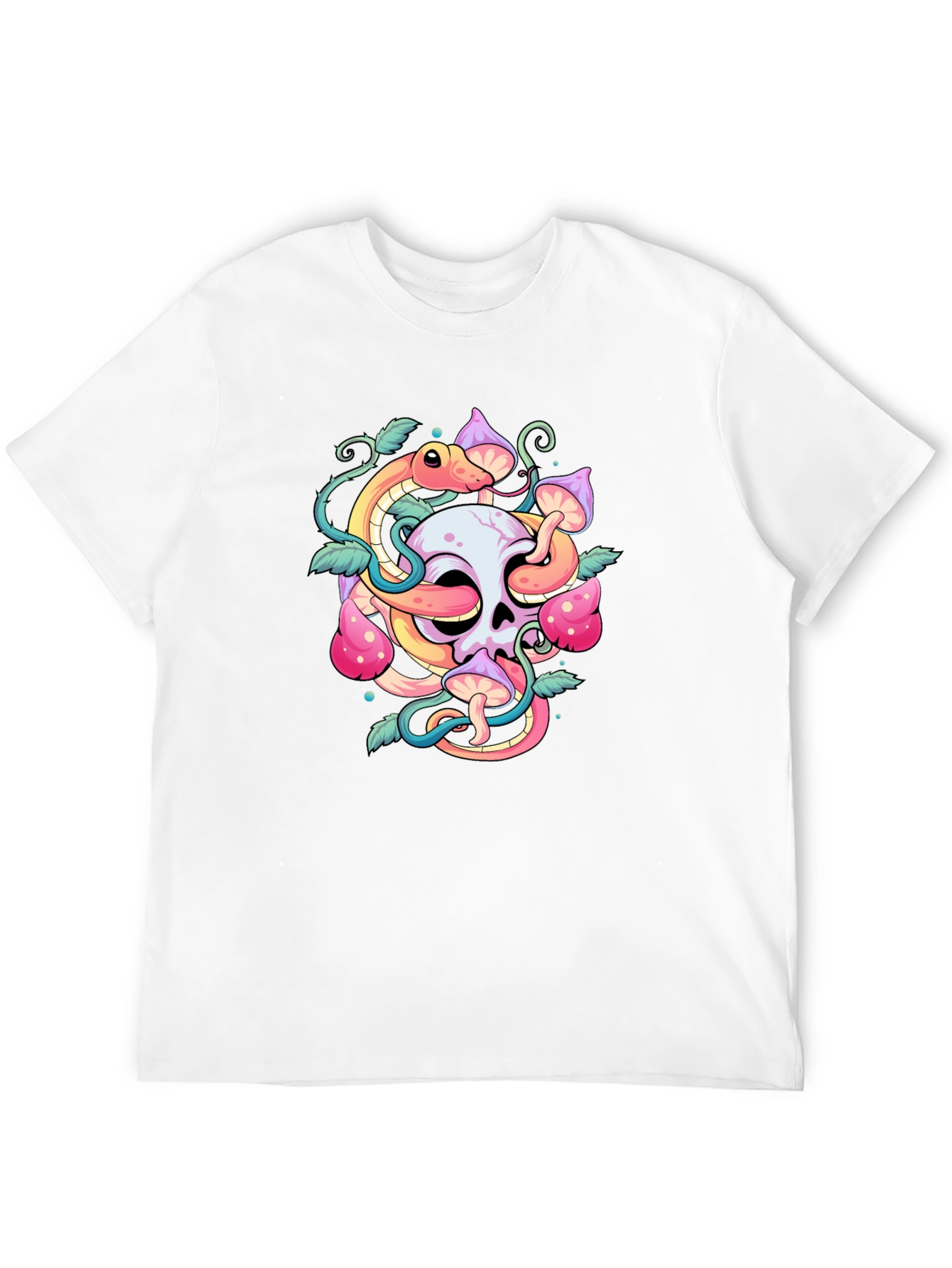 Skull Snake Mushroom Graphic Tee - Black