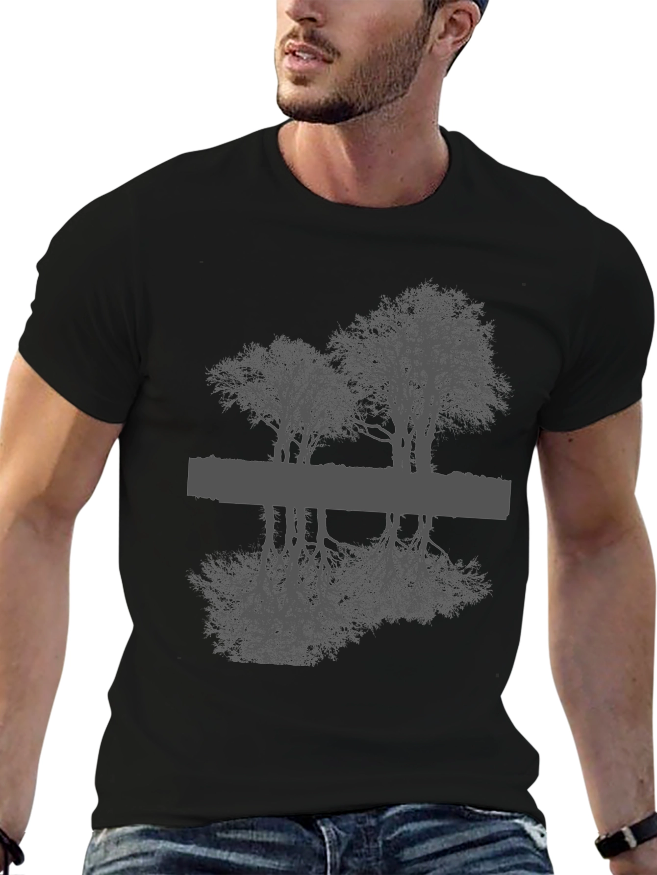 Reflective Tree Graphic Tee - Black Unisex T-Shirt