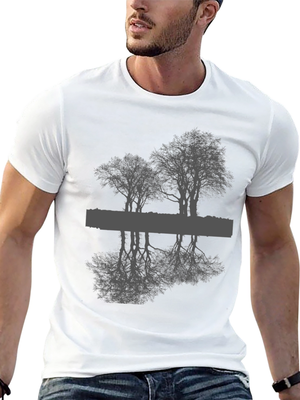 Reflective Tree Graphic Tee - Black Unisex T-Shirt