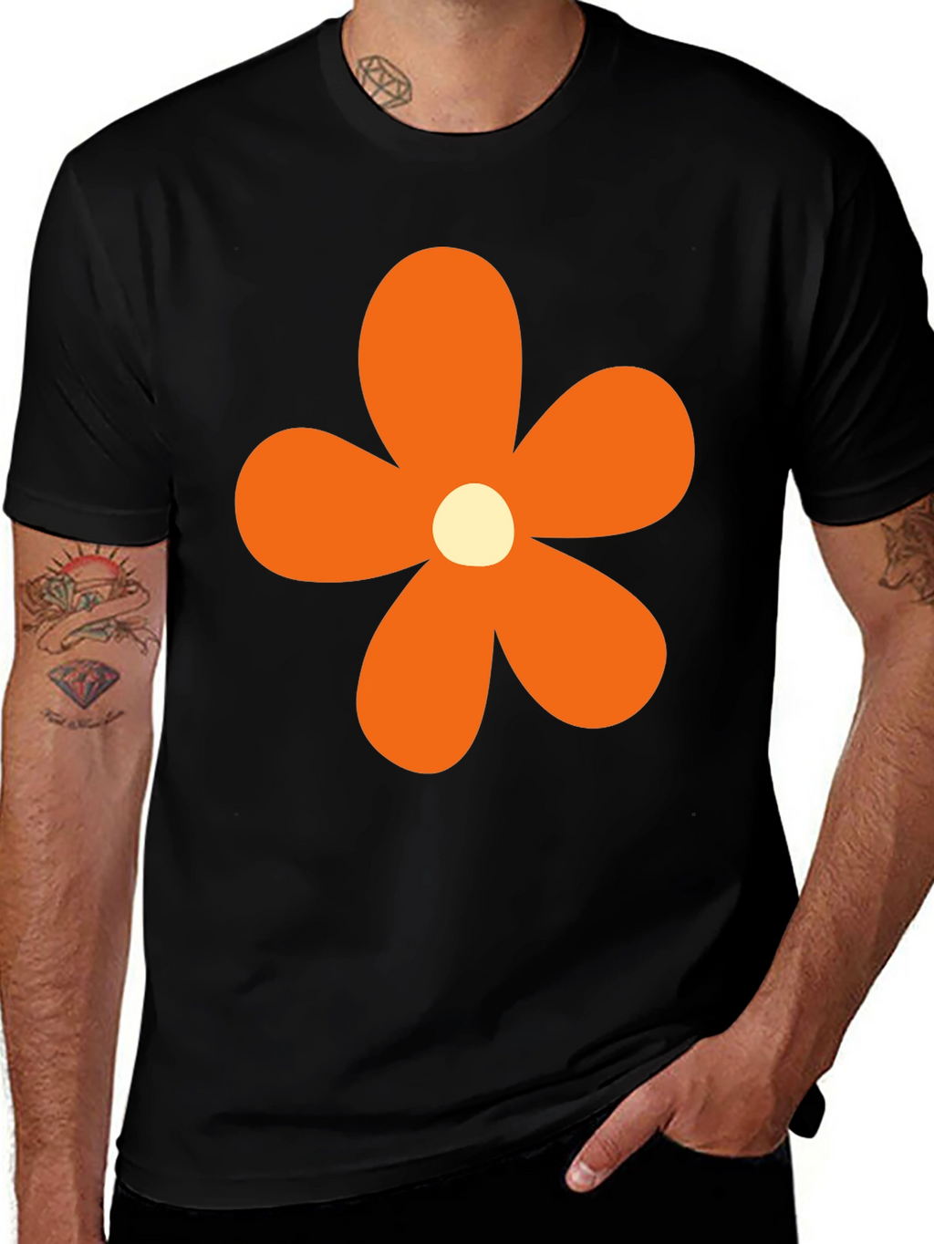 Retro Flower Power T-Shirt - Black