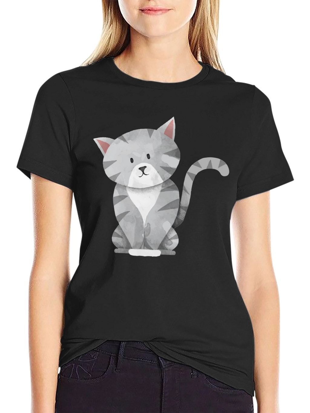Cute Cat Graphic Tee - Black T-Shirt
