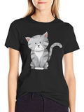 Cute Cat Graphic Tee - Black T-Shirt