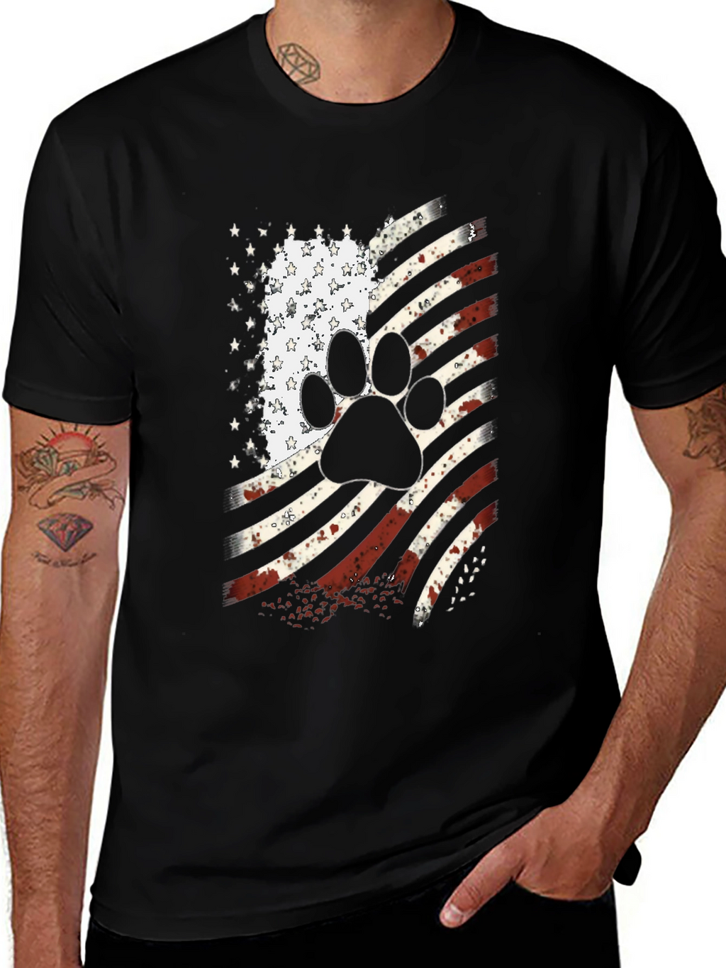 Patriotic Dog Paw American Flag T-Shirt