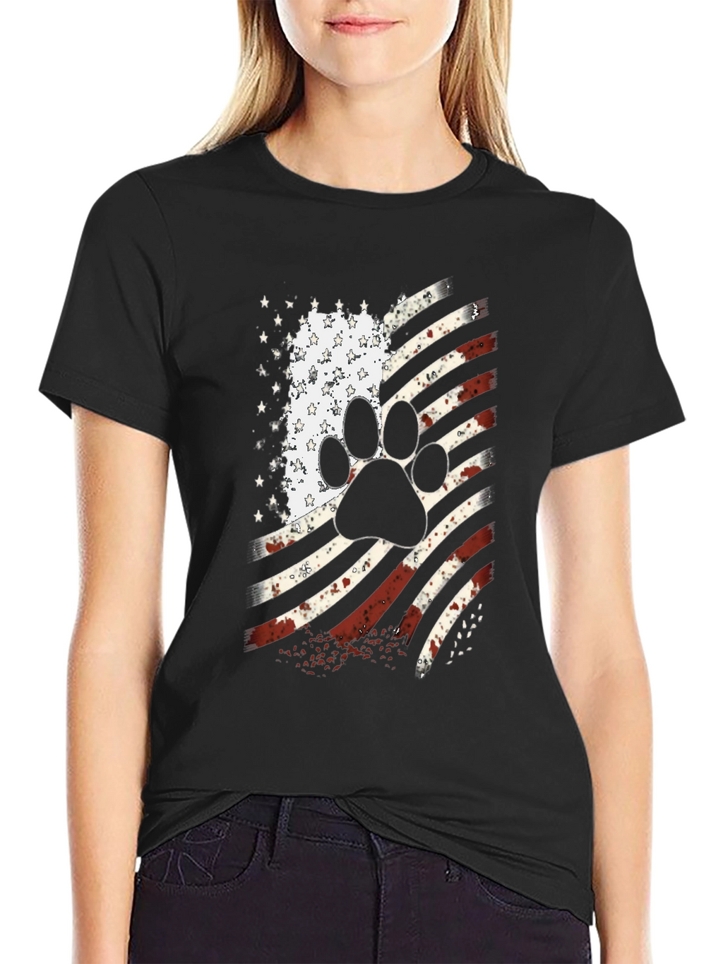 Patriotic Dog Paw American Flag T-Shirt