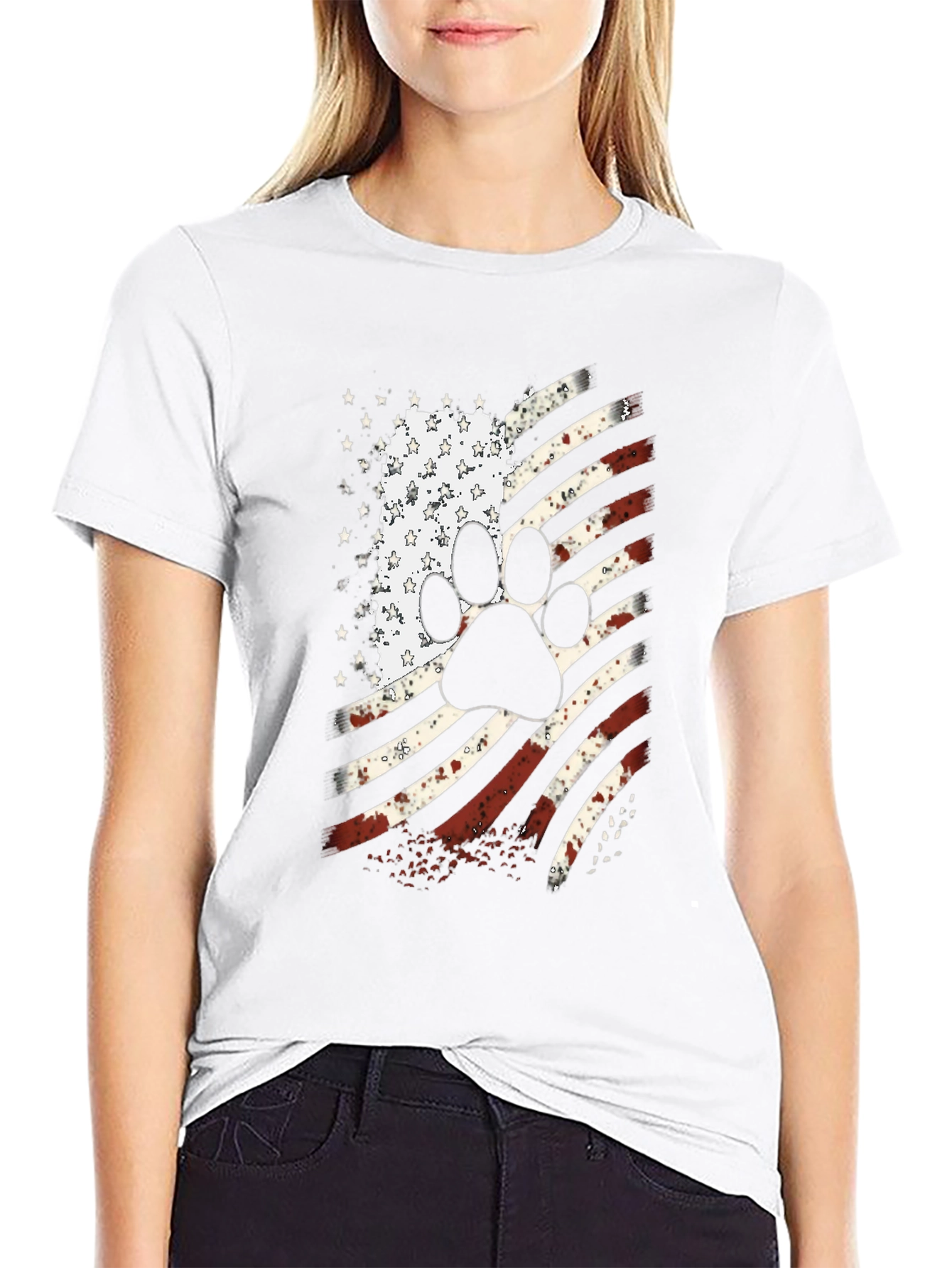Patriotic Dog Paw American Flag T-Shirt