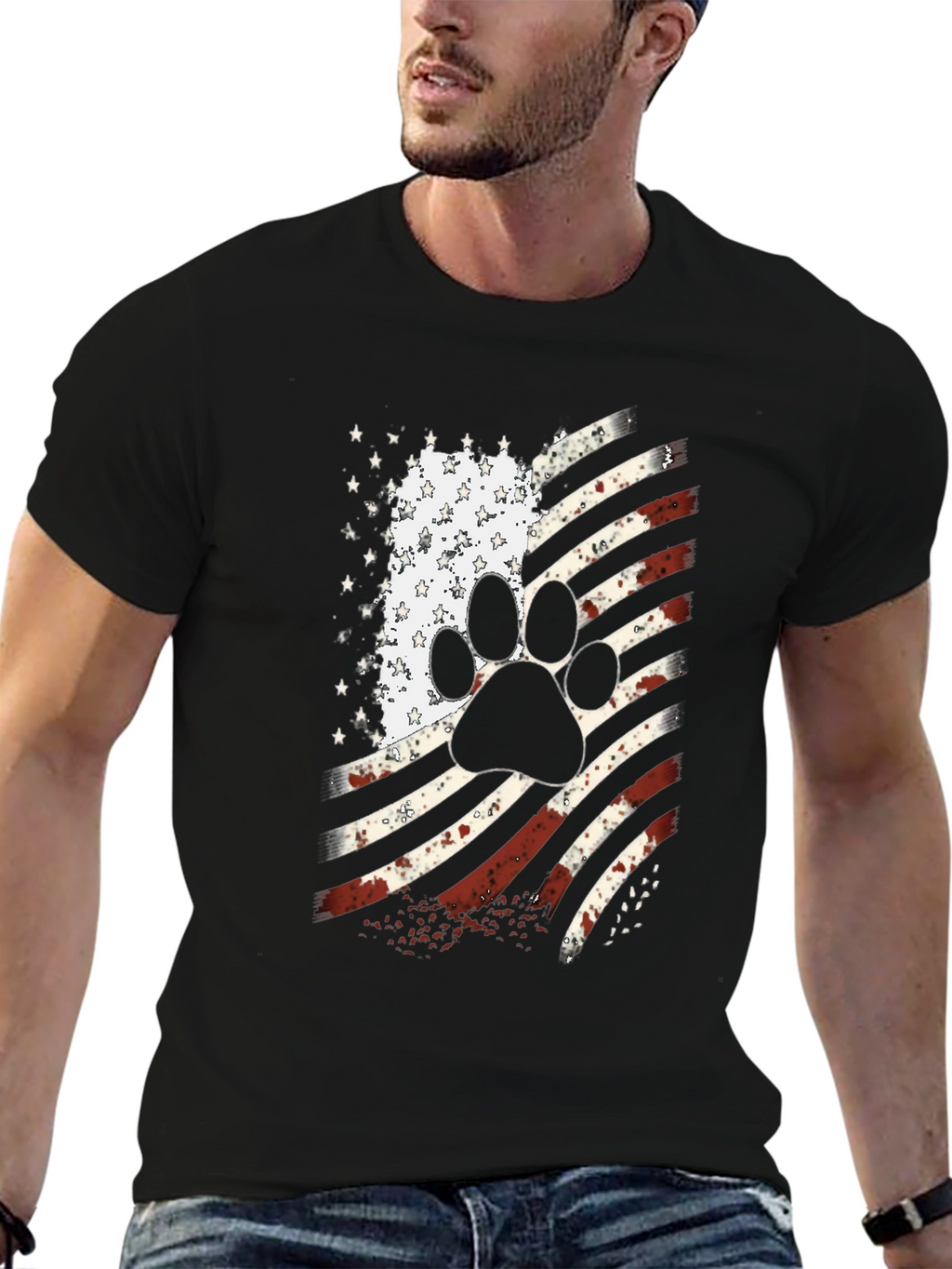 Patriotic Dog Paw American Flag T-Shirt
