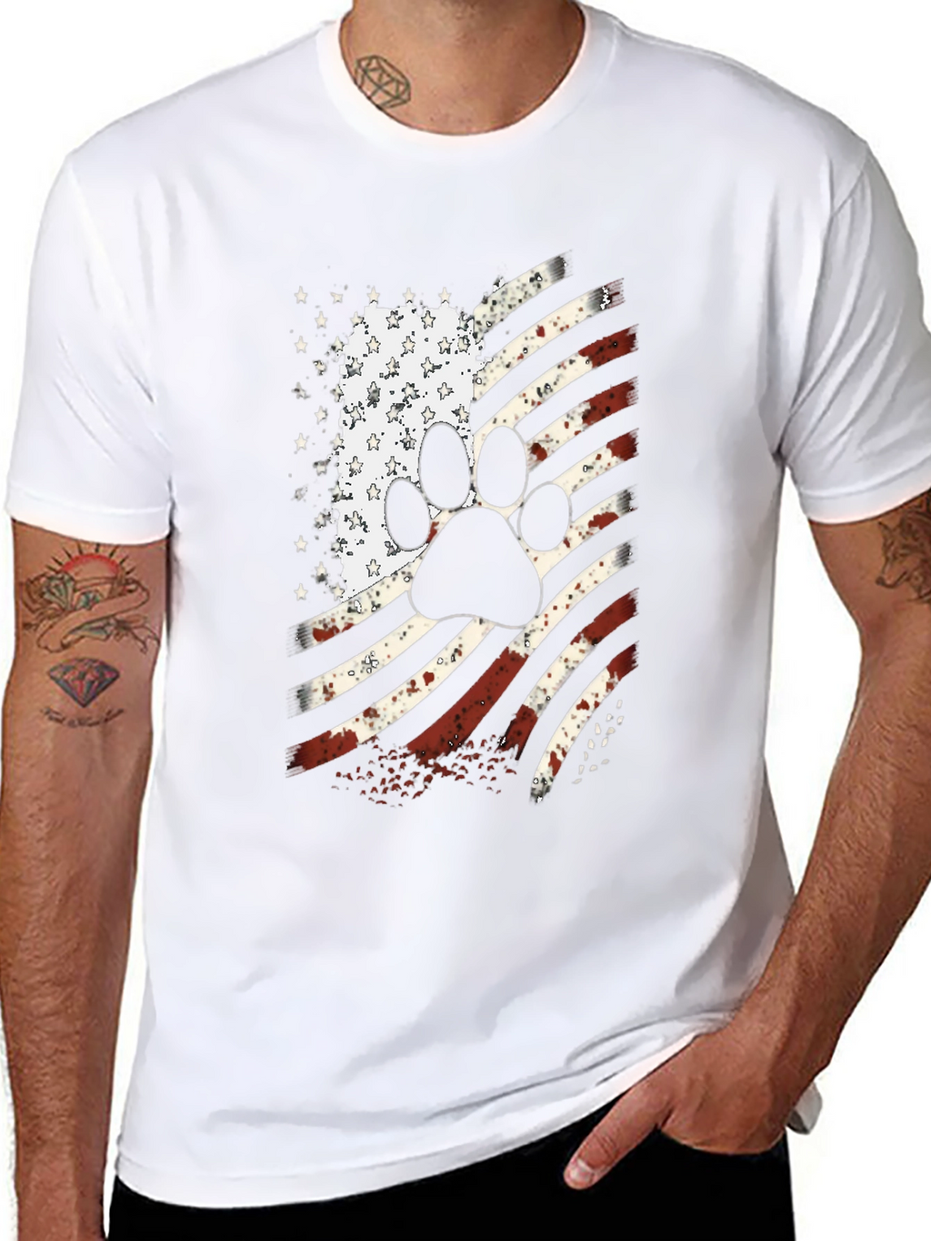 Patriotic Dog Paw American Flag T-Shirt