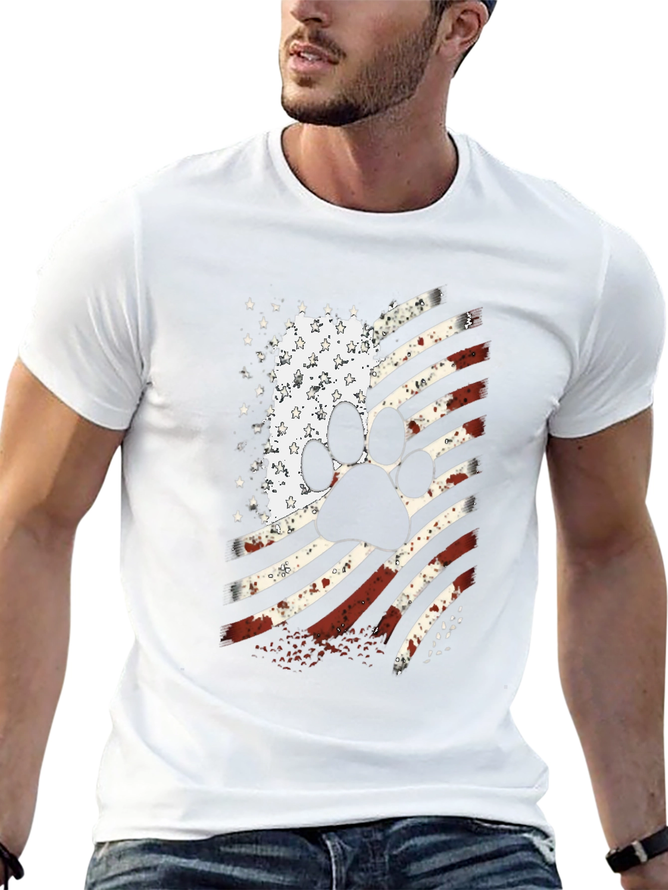 Patriotic Dog Paw American Flag T-Shirt